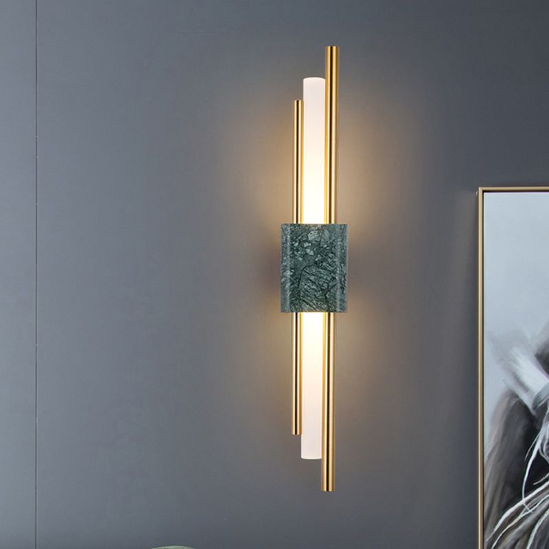 Modern Stone Wall Sconce Cylinder Shape Wall Light with Acrylic Shade for Living Room