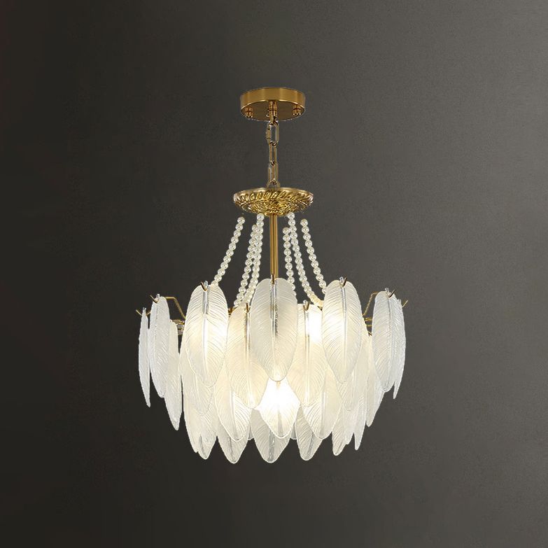 Contemporary Indoor Hanging Light Glass Feather Chandelier for Living Room