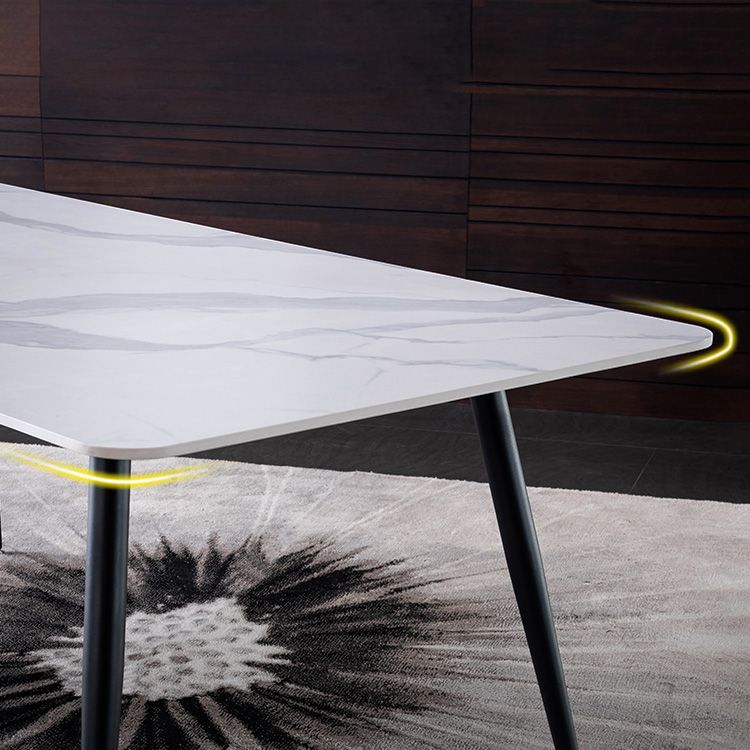 Metal Industrial Rectangle Dining Table Sintered Stone Table with 4 Black Legs