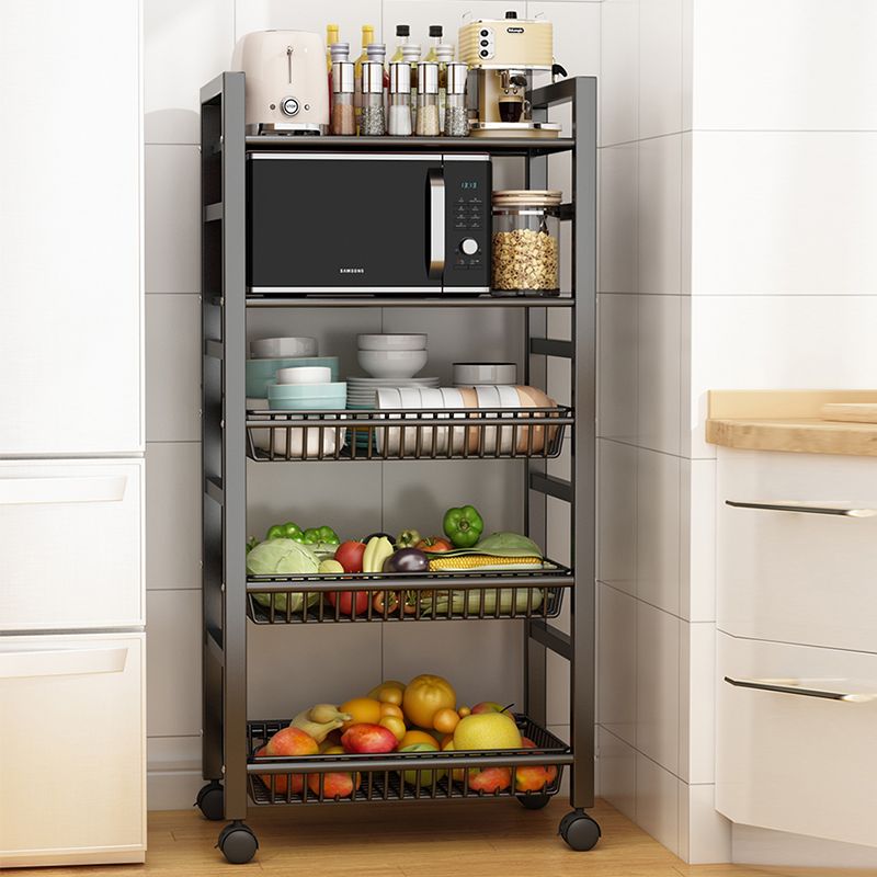 Home Dining Prep Table Open Storage Kitchen Trolley with Basket