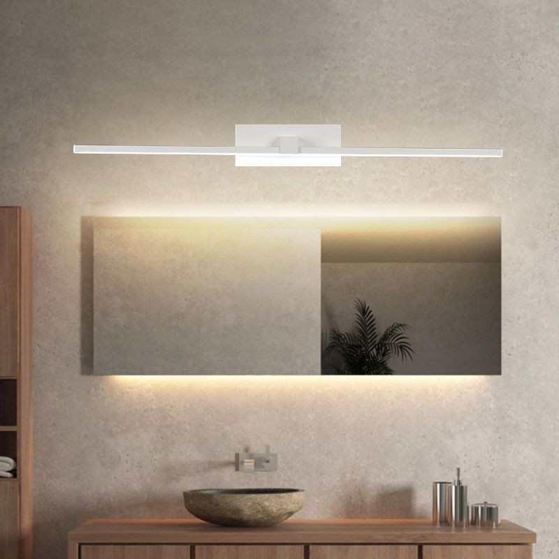 White Rectangle Vanity Lamp Minimalist 16"/19.5" L LED Metal Wall Mounted Light Fixture in Warm/White Light