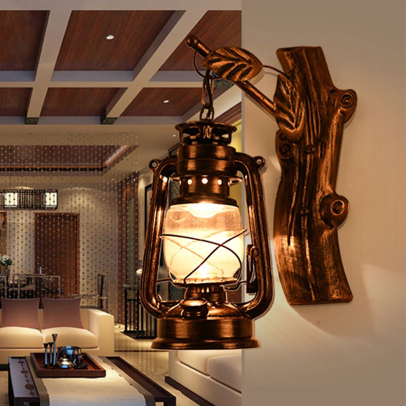 Éclairage mural de kérosène en bronze antique Verre transparent industriel 1 Light Living Room Glasce Lightture, 13 "/ 14" / 16 "