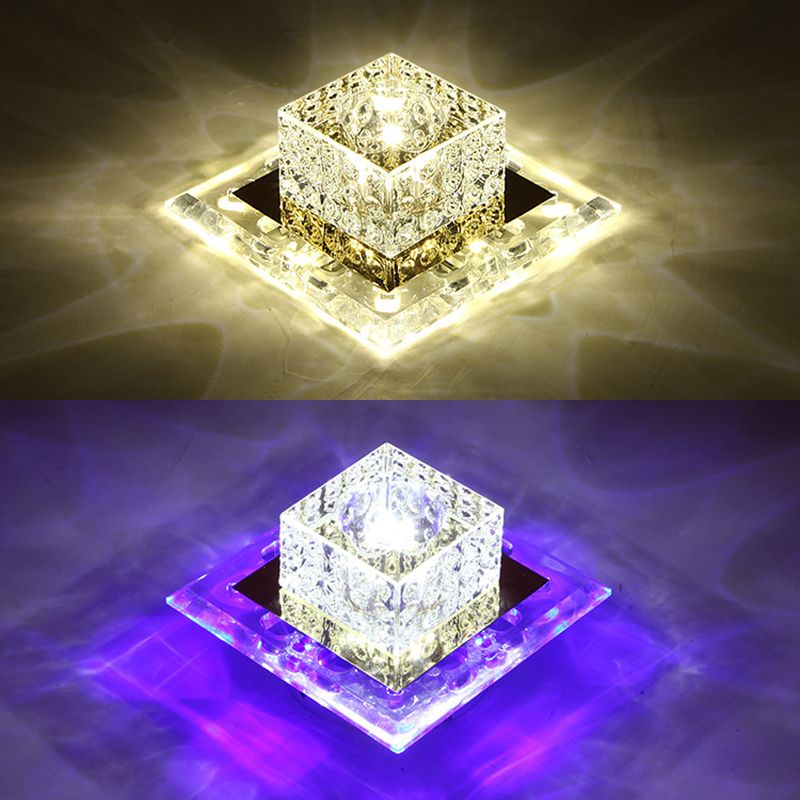 Square Led Flush Mount Ceiling Light Modern Luxury Style Crystal Flush Light for Corridor