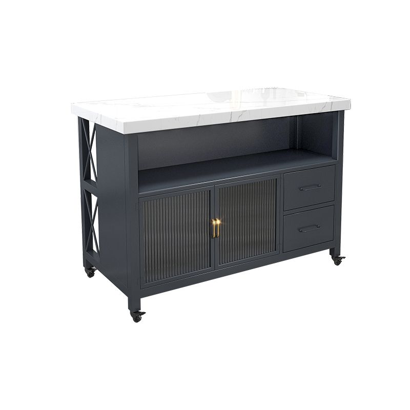Modern Style Marble Kitchen Trolley Stationary Kitchen Trolley with Double Sided Cabinet