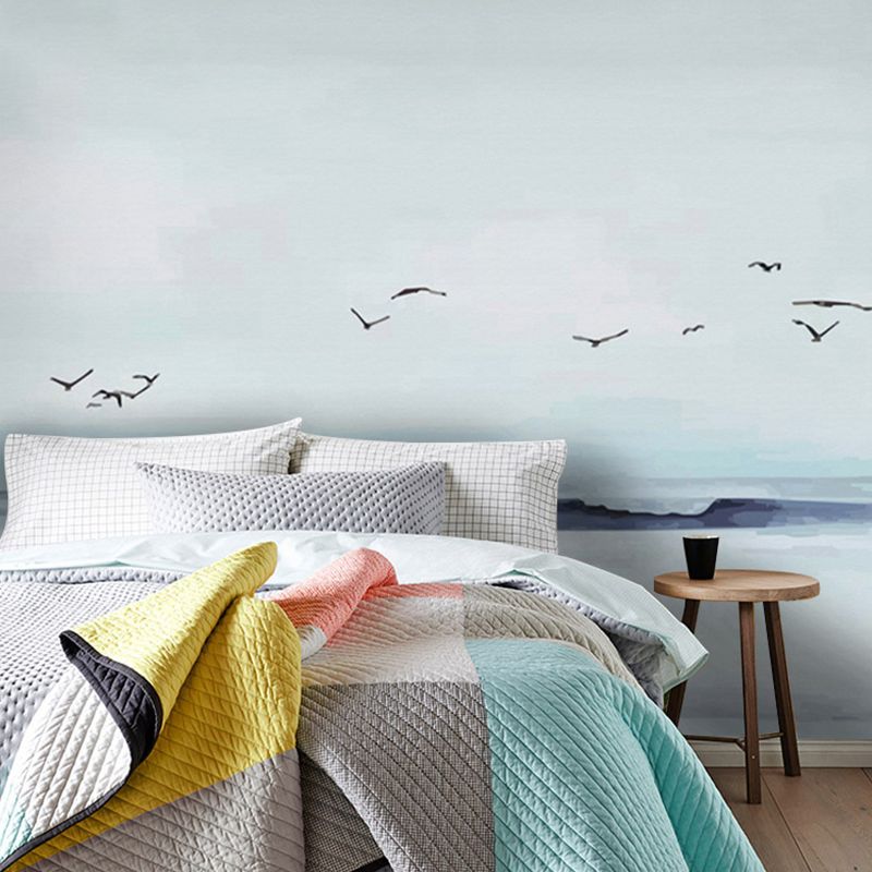 Seagull Wall Decor in Blue and White, Contemporary Mural Wallpaper for Guest Room