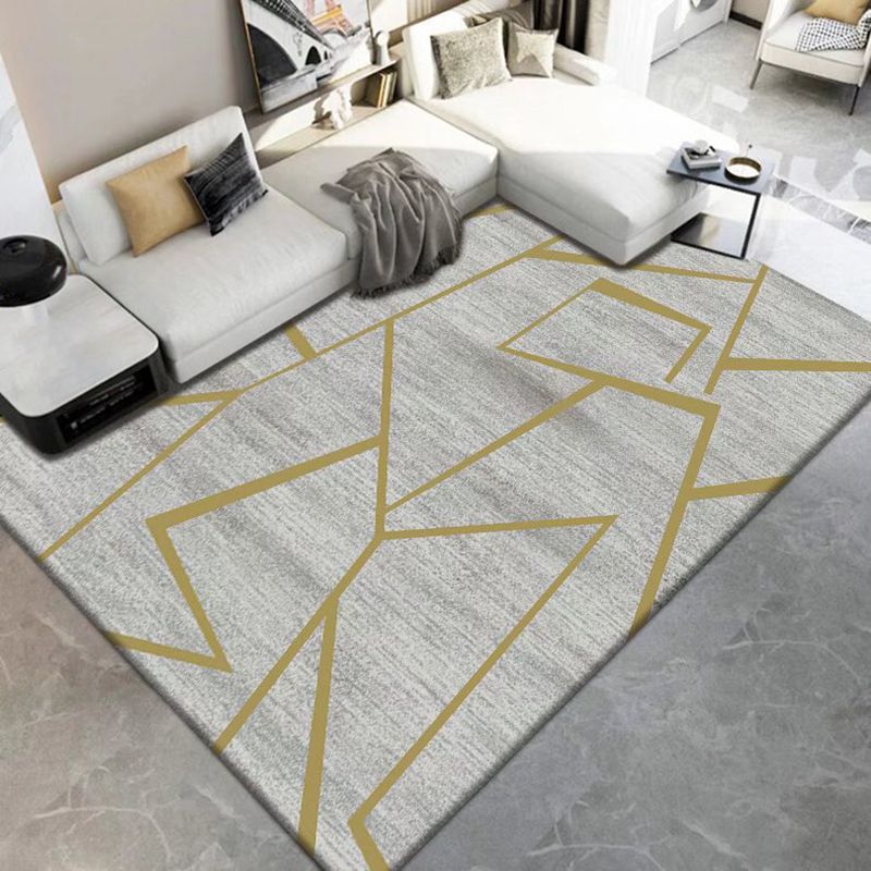 Dark Gray Modern Rug Polyester Geometry Indoor Rug Washable Rug for Living Room