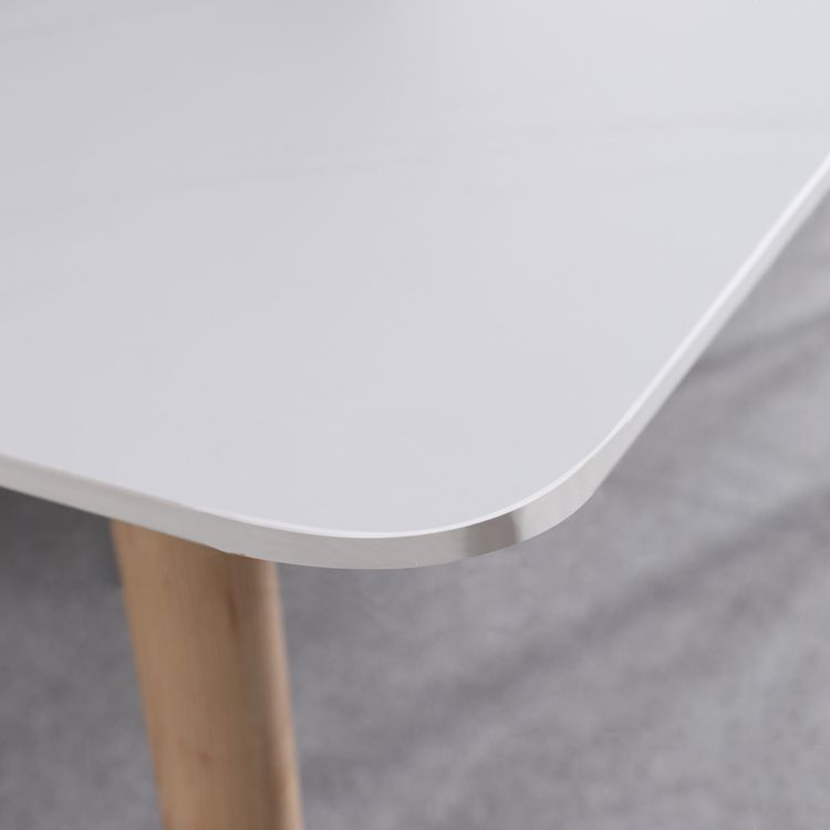 Mesa de comedor rectangular moderna de piedra sinterizada, mesa superior de piedra blanca con 4 patas de madera