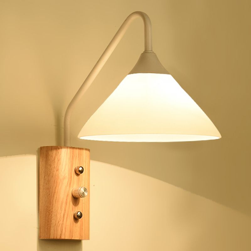 White Glass Wall Lighting Wooden Down Lighting for Study Room Bedroom
