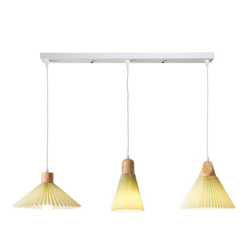 Pleated Fabric Shade Hanging Lamp Nordic Style Single Wood Pendant Lighting for Diner