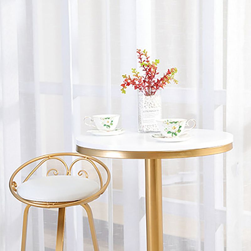 Industrial Gold Bar Table 21.6"W Round Top White Wood Bistro Table for Breakroom