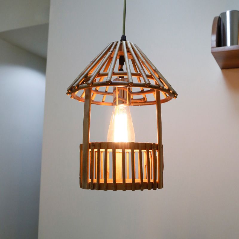 Colgante de suspensión hecha a mano de bambú contemporánea 1 cabeza de madera de madera luz de techo colgante