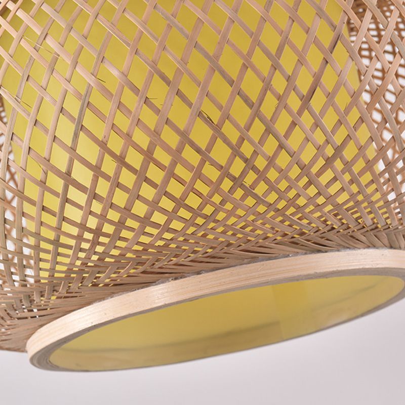 Rattangeflecht, Deckenleuchte im asiatischen Stil, Laternenform, 1 Licht, Restaurant-Hängeleuchte aus Holz