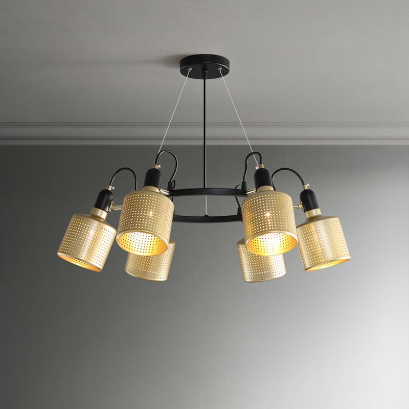 Metal Mesh Screen Chandelier Postmodern Adjustable Gold Hanging Light for Bedroom
