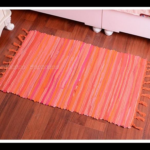 Multicolor Bedroom Rug Modern Striped Pattern Rug Cotton Anti-Slip Backing Washable Area Rug
