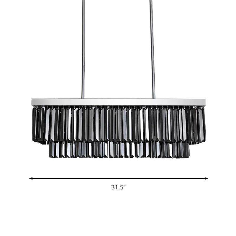 Rectangle Hanging Light Modern Smoke Gray Crystal Block 6/8/10 Heads Dining Room Chandelier Lamp