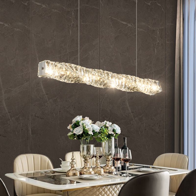 Linear Shape Crystal Island Pendants Modern Style 1 Light Island Pendant Lights in Silver