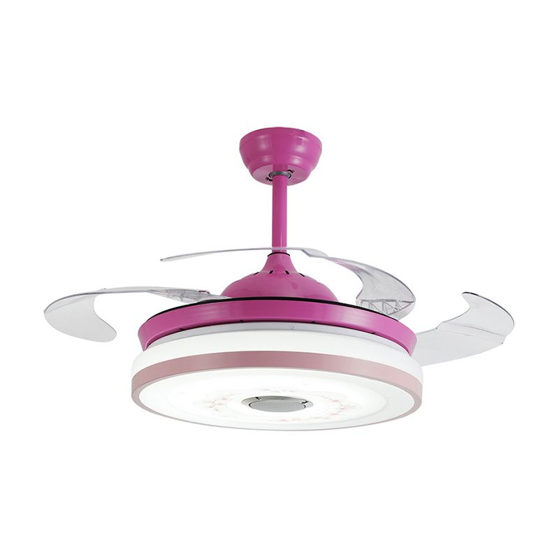 LED bleu / rose rond suspendu la lampe à fans moderniste acrylique 3 lames Semi Flush Fush Mount Éclairage, 42 "Largeur
