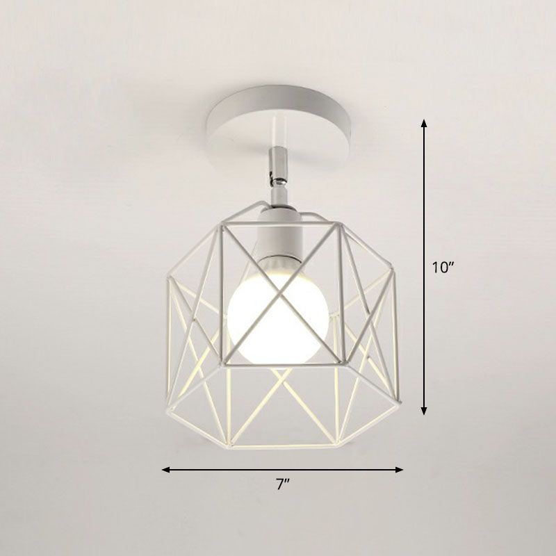 Retro Geometric Semi Flush Mount Lighting 1 Head Iron Flush Mount Fixture for Entryway
