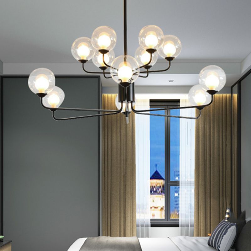 2-Tier Ball Clear Glass Chandelier with Radial Design Contemporary 8/12/18 Lights Black/Gold Hanging Light Fixture