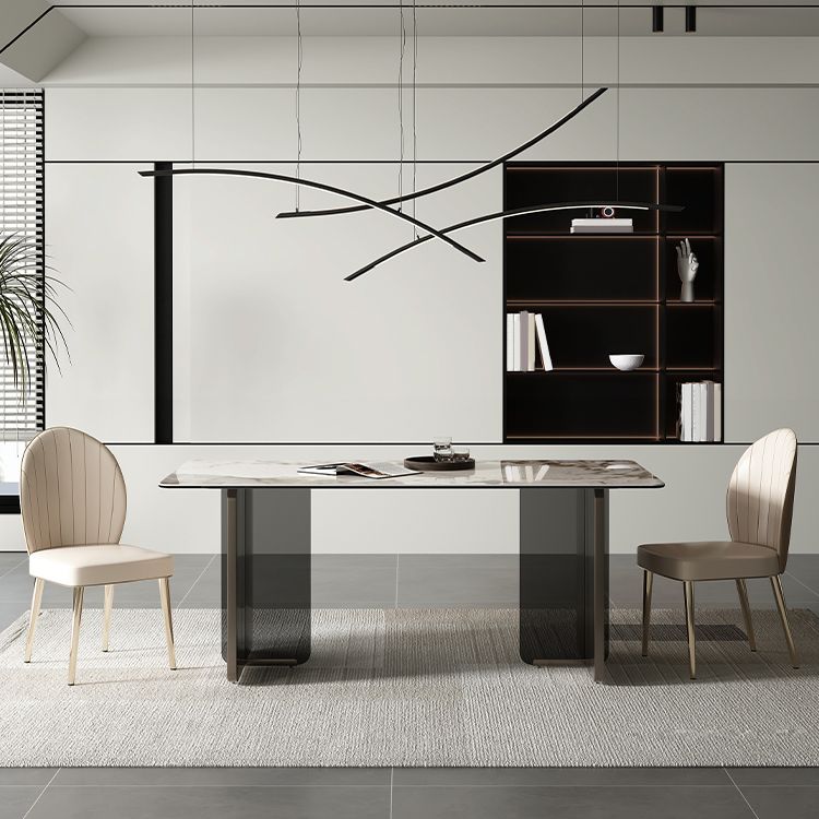 Glam Faux Leather Side Chair Indoor Upholstered Armless Dining Chair