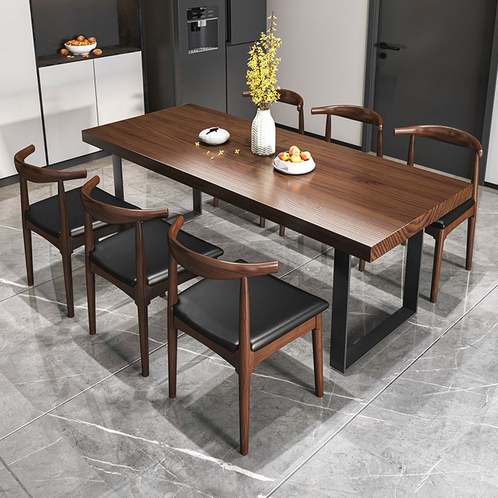 Industrial Solid Wood Rectangle Shape Dining Furniture 2 Wood Legs Table Formal for Home