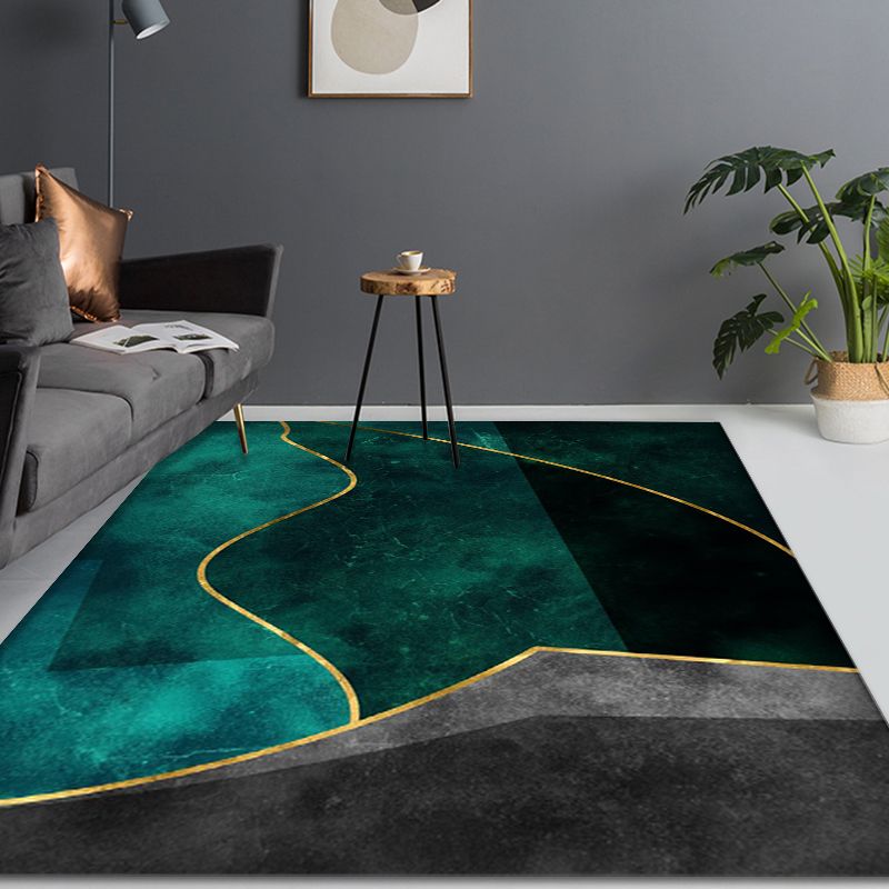 Green Living Room Rug Modernist Abstract Pattern Rug Polyester Machine Washable Non-Slip Backing Area Rug