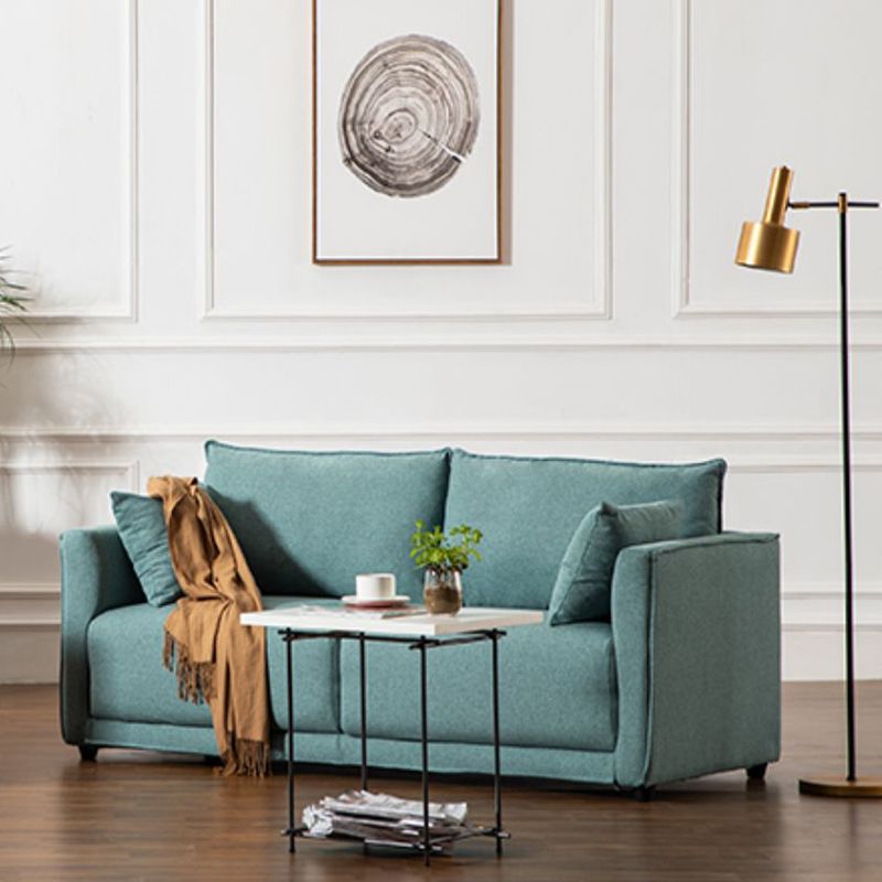 Contemporary Sofa with 2 Pillows Square Arm Living Room Settee