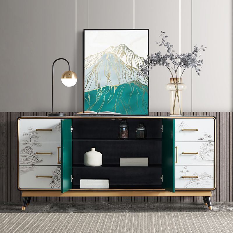 Glam Sideboard Cabinet Stone Sideboard Table with Doors for Kitchen