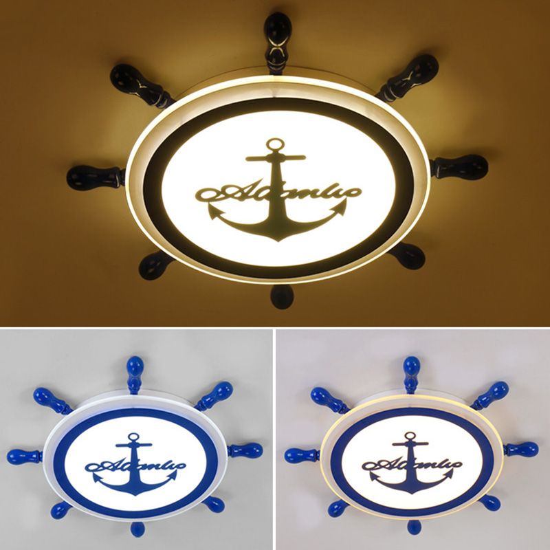 Creative Ceiling Light Children's Room Boys and Girls Bedroom Cartoon Pirate Ship Rudder Mediterranean Style Eye Protection LED Lamps