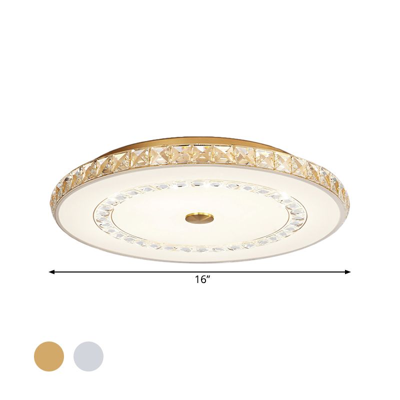 16"/19.5" W LED Doorway Flushmount Modernist Chrome/Gold Ceiling Mounted Light with Round Crystal Block Shade