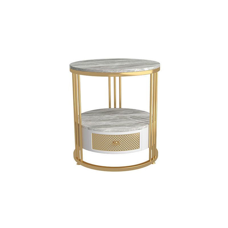 Mid-Century Modern Stone Top Metal Frame Sofa Side Table with Storage