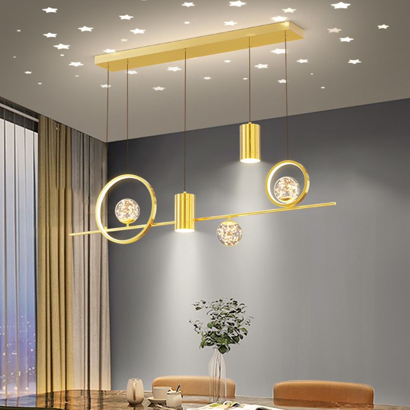 Zeitgenössisches Insel Licht Geometrisches Metall 7-Licht-Insel Deckenleuchte