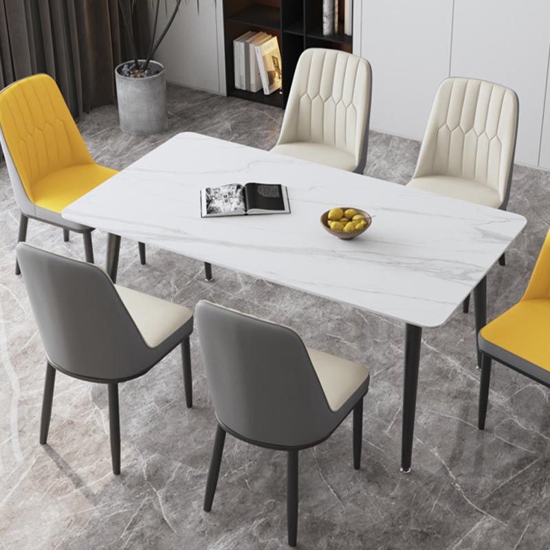 Industrial Stone Dining Table Rectangle Dining Table with 4 Legs
