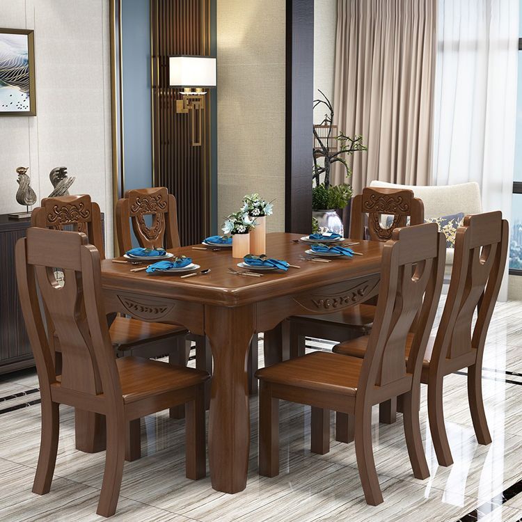 Traditional Style Rectangular Dining RoomTable Set for 6 with Parson Chairs Walnut Dining Set