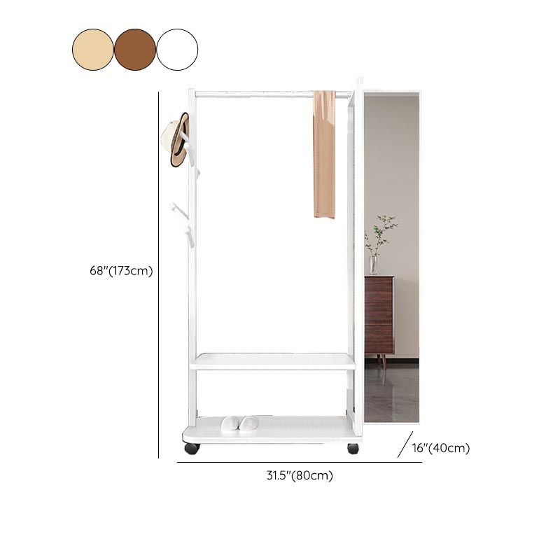 Modern Style Wardrobe Wooden Armoire with Mirror and Storage Shelves