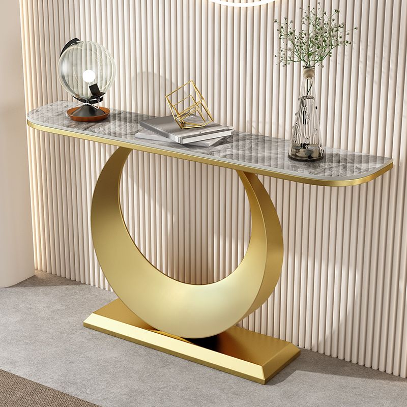 Glam 11.81" W Console Table Stone Half Moon Accent Table with 1 Shelf