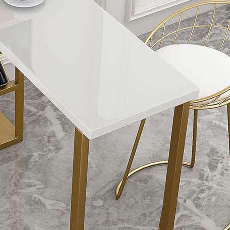 White Wooden Bistro Table Glam Rectangle Bar Height Pub Table with Shelves