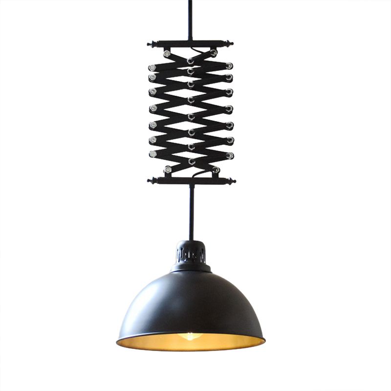 Extendable Dome Metallic Ceiling Light Industrial Style 1 Bulb Balcony Pendant Lighting in Black/White