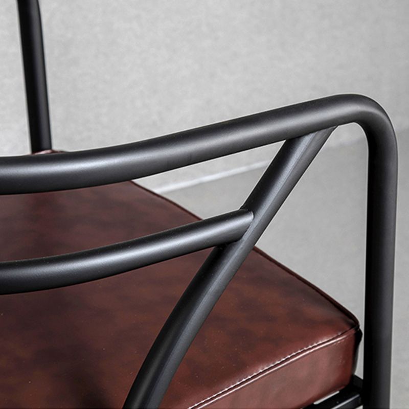 Industrial Metal Frame Dining Chair Upholstered Faux Leather Dining Arm Chair