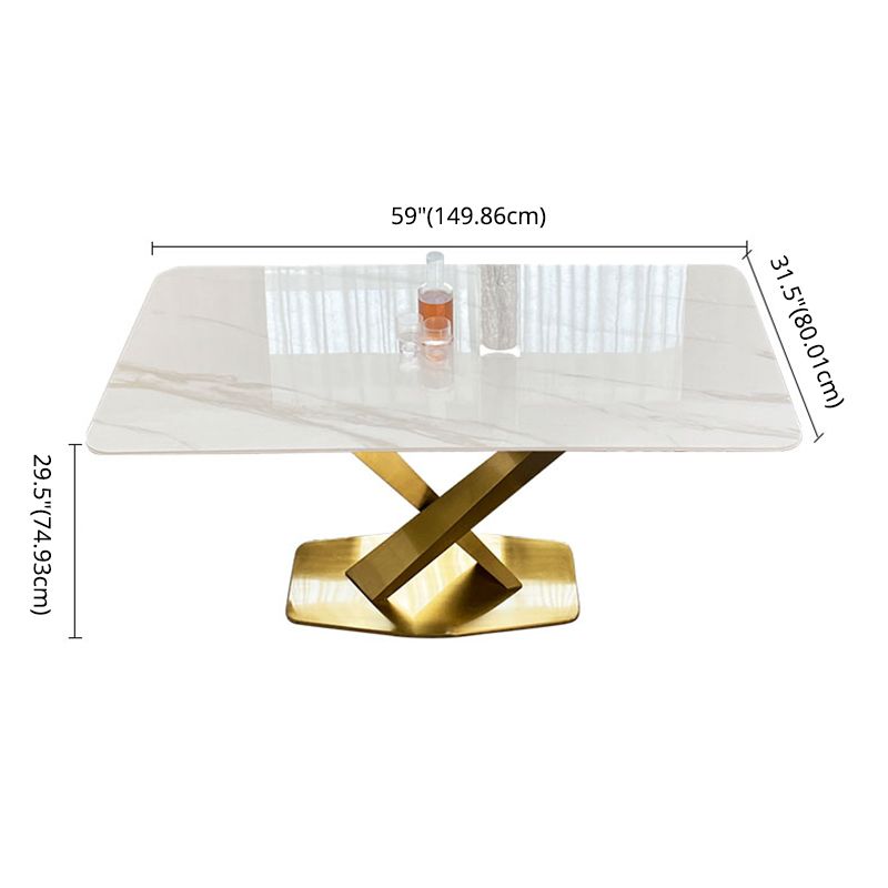 Contemporary Dining Set Metal Frame Rectangle White Slate Dining Table Set for Home