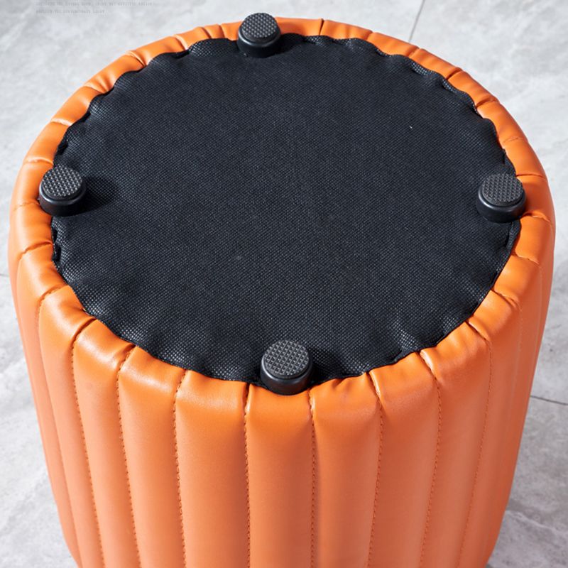 Contemporary Water Resistant Pouf Round Orange Leather Ottoman