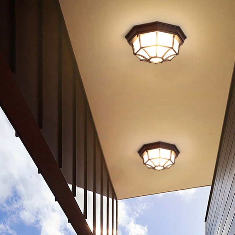Plafonnier LED étanche, lampe encastrée traditionnelle avec abat-jour en verre pour balcon
