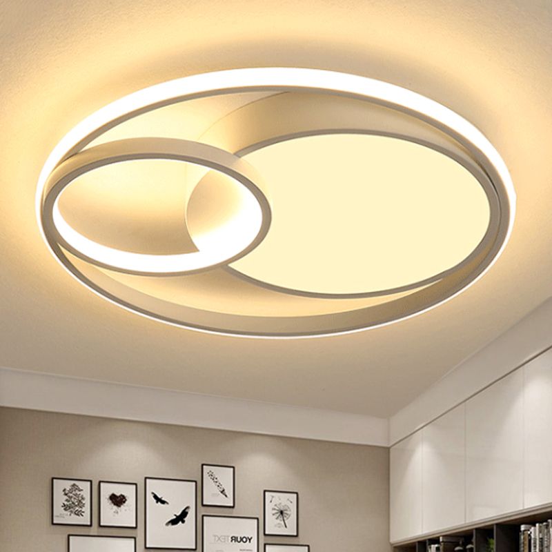 Ring Flush Mount Lamp Contemporary Metal LED White/Black Ceiling Mounted Light in White/Warm Light, 16"/19"/23.5" Wide