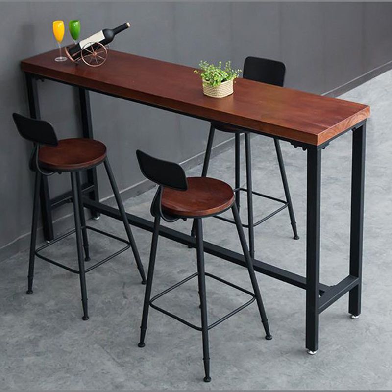Industrial Rectangle Pine Wood Bar Table Set 1/4 Pieces Counter Table with High Stools