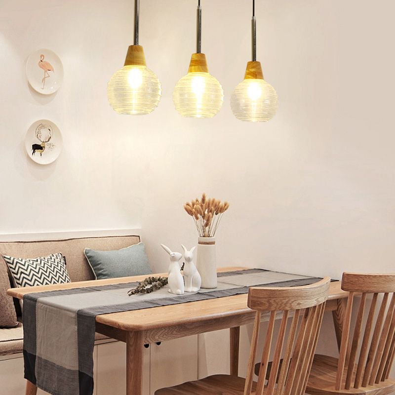 Geometrisches Glas hängend hängendes Holz zeitgenössischer Stil Anhänger Licht für Küche