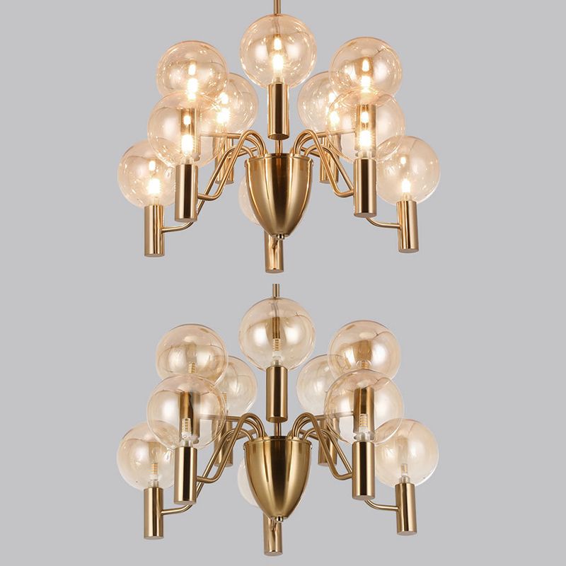 Glass Gold Pendant Light in Modern Luxury Style Wrought Iron Globe Chandelier for Dining Room