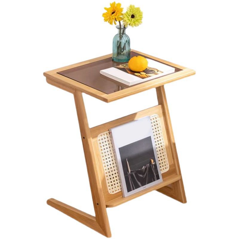 Living Room Rectangular Bamboo Side Table Natural/Brown One-Shelf End Table