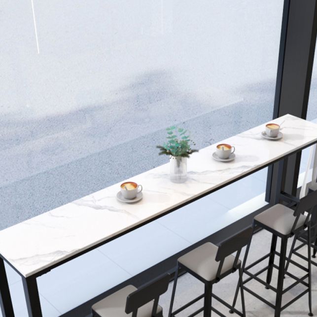 Industrial Black Iron Bar Table White Faux Marble Rectangle Top 41.3"H Bistro Table