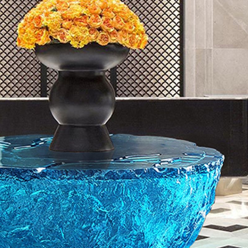 Resin Coffee or End Table Contemporary Round Top with Solid Base