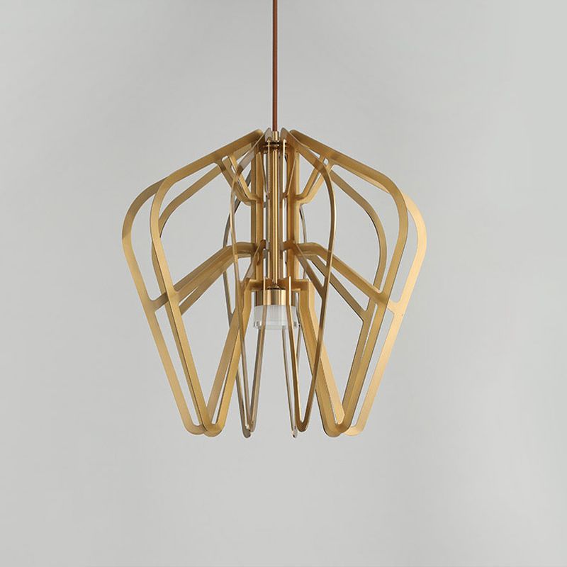 Crown Shaped Bistro Drop Pendant Metal Postmodern LED Hanging Light Fixture in Gold